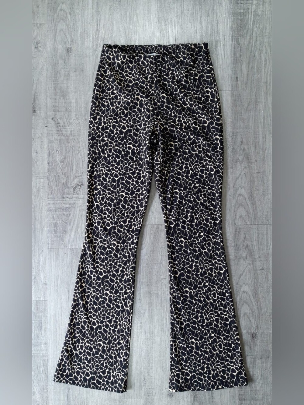 *3 for $20 deal* Costes Black and Camel/Cream Animal Print Flared Pants Size M